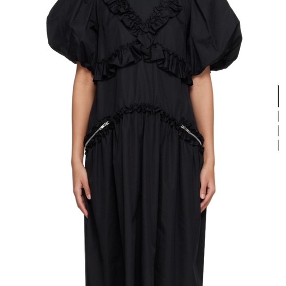 Simone Rocha Black Ruffled Dress with Puff Sleeves - Picture 7 of 9